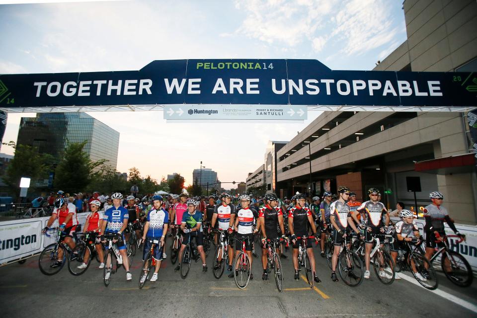 Class A riders sit at the start line moments before heading out for the 6th Pelotonia starting in downtown Columbus in 2014.