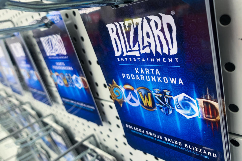 Blizzard gift cards are seen at the shop in Krakow, Poland on July 17, 2023. (Photo by Jakub Porzycki/NurPhoto via Getty Images)