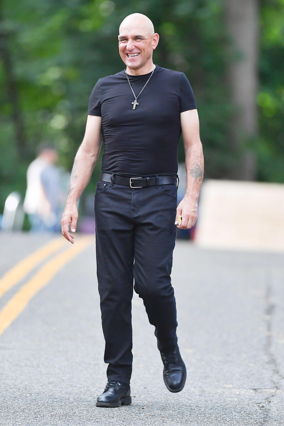 <p>Vince Jones steps out for the first time (and debuts his a shaved head) in character for <em>Law & Order: Organized Crime </em>in N.Y.C. </p>