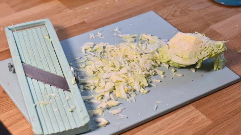 shredded cabbage madolin cutting board