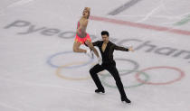 <p>Wang Shiyue and Liu Xinyu of China perform during the ice dance, short dance figure skating in the Gangneung Ice Arena at the 2018 Winter Olympics in Gangneung, South Korea, Monday, Feb. 19, 2018. (AP Photo/Morry Gash) </p>