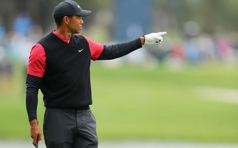 Tiger Woods of the United States points on the sixth hole during the final round of The PLAYERS Championship - Credit: Getty Images