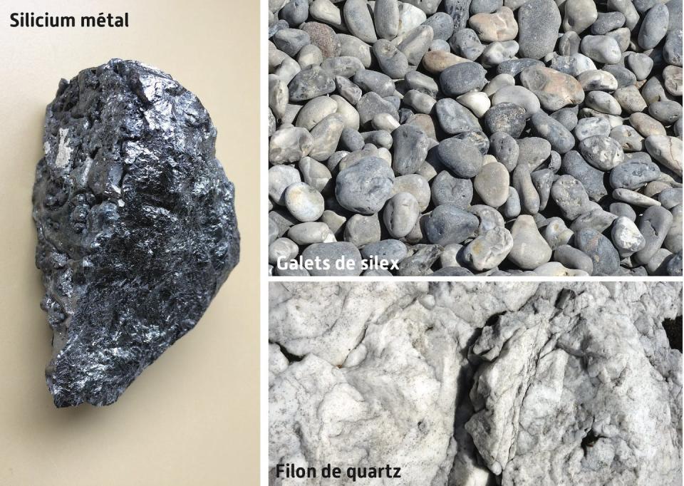 Silicium métal, utilisé dans les cellules photovoltaïques qui convertissent l’énergie solaire en électricité. Il est produit à partir de quartz très pur (filon de quartz, galets de silex). Cette énergie est l’une des bases du scénario de « L’Homme au pistolet d’or » de 1974. Nicolas Charles, Fourni par l'auteur