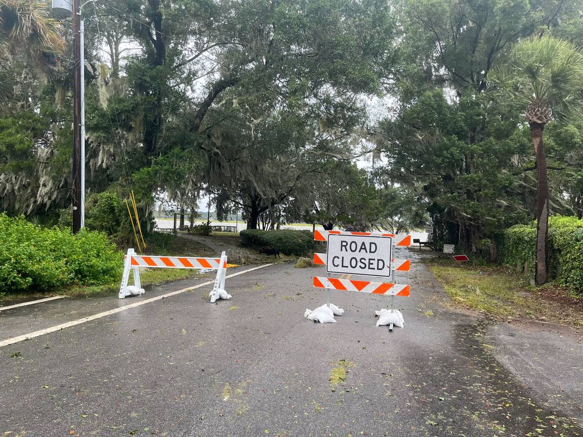 The roadway leading to the Pigeon Point Boat Landing in Beaufort is blocked after a vehicle was driven into the water Friday morning.