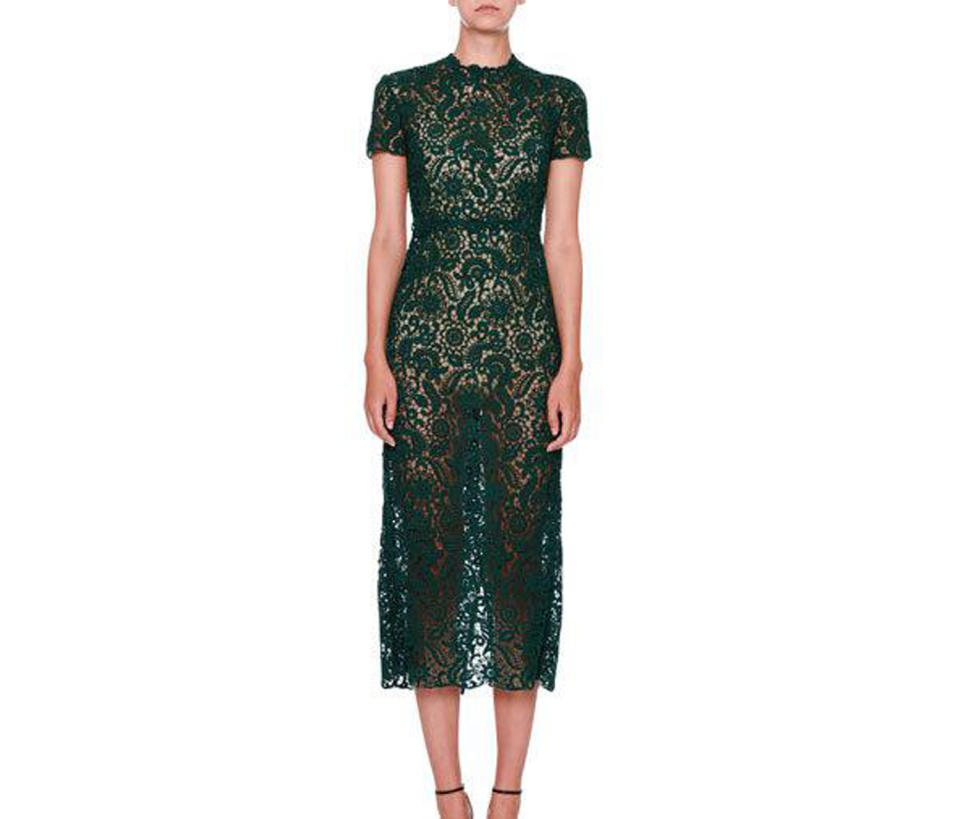 Valentino Short-sleeve Lace Midi Dress