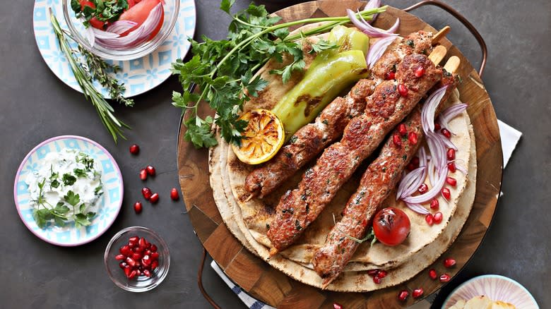 Kebab with bread and vegetables