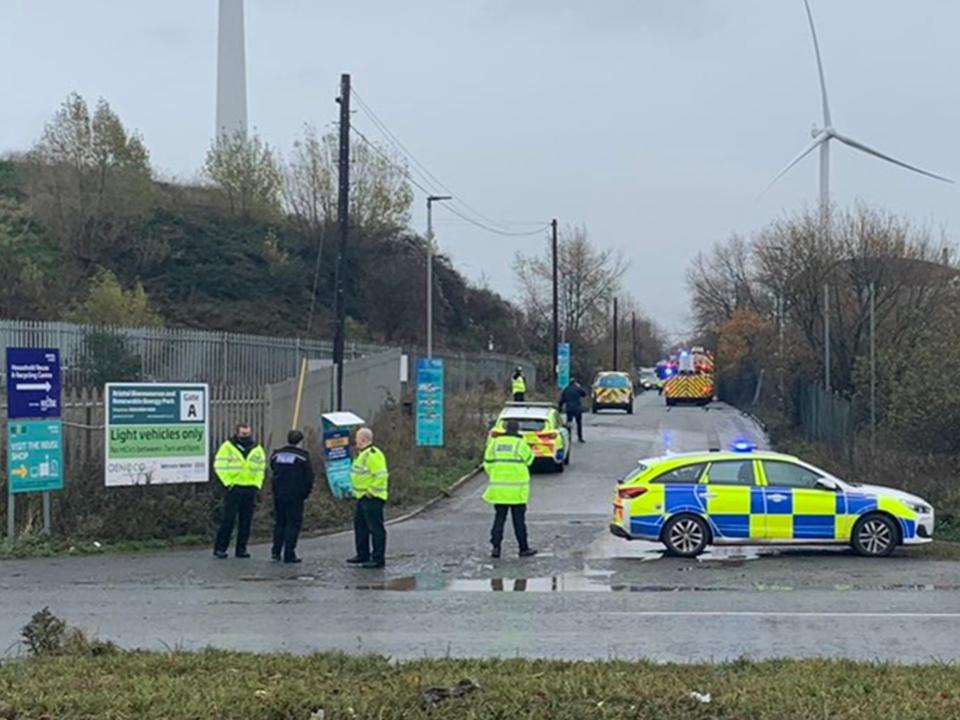 Police close off a road in Avonmouth, near Bristol, after a large explosion at a warehouse@jawadburhan98/Twitter/PA