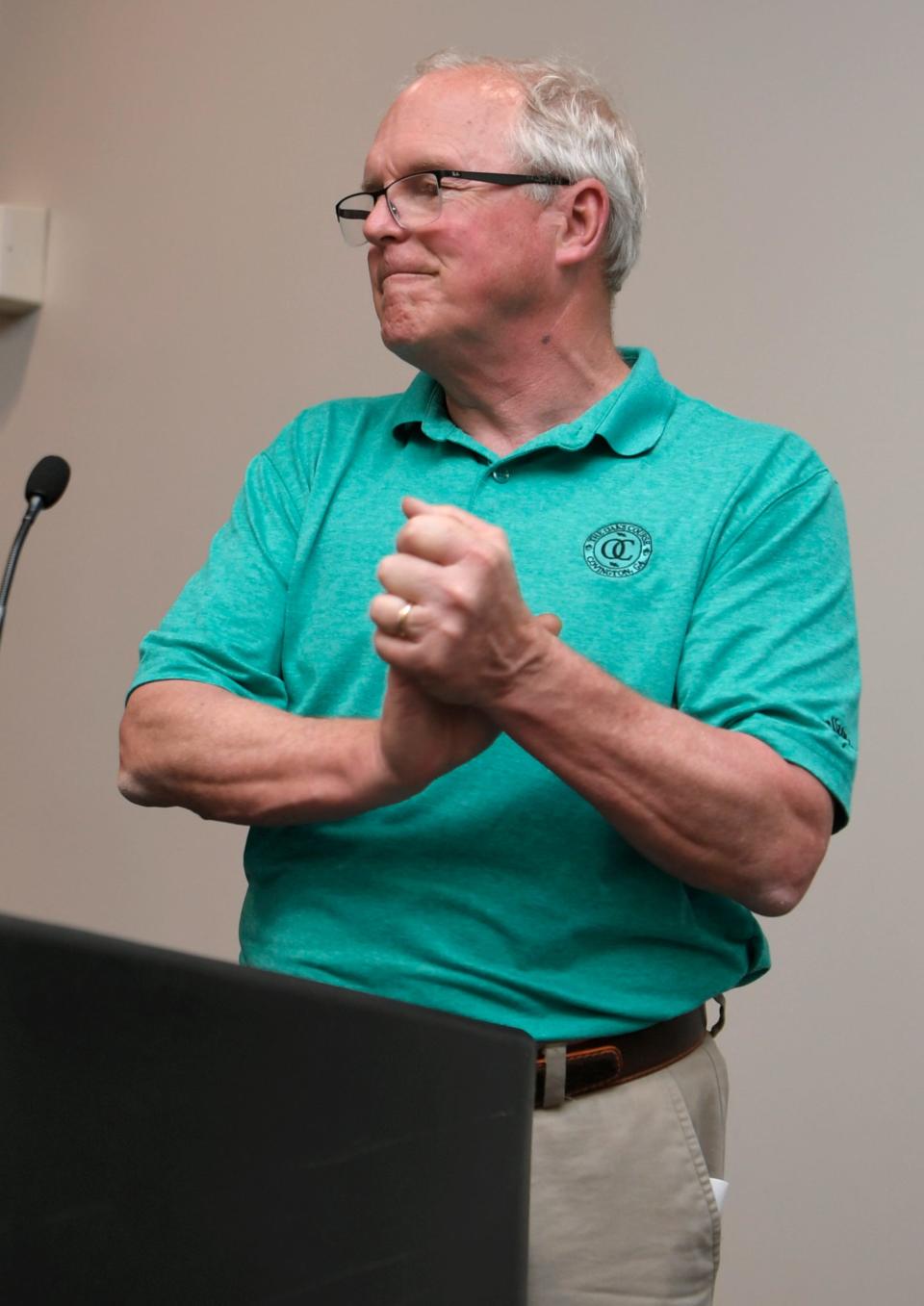 Nashville Chamber of Commerce President Ralph Schulz speaks to the crowd gathered at a Transit for Nashville election watch party at the Adventure Science Center on Tuesday, May 1, 2018 in Nashville, Tenn. 