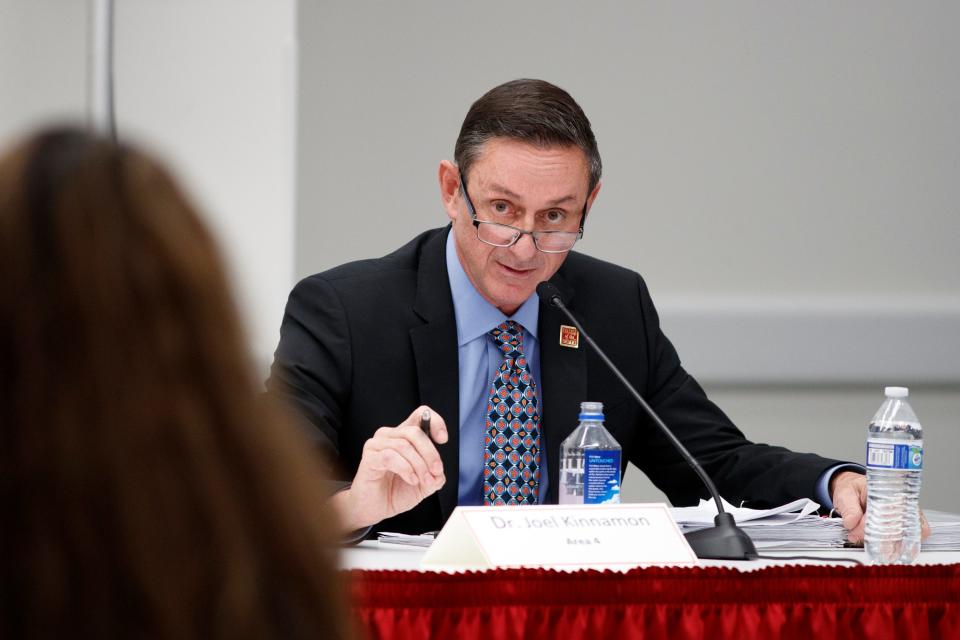 Dr. Joel Kinnamon speaks during a forum hosted by the faculty at College of the Desert in Palm Desert, Calif., on Thursday, October 6, 2022.