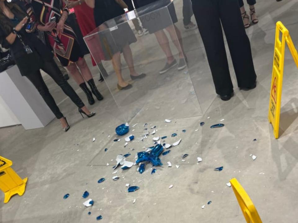 A woman accidentally smashed one of Jeff Koons’ iconic balloon dogs at a Miami art gallery (Bel-Air Fine Art Contemporary Art Galleries)