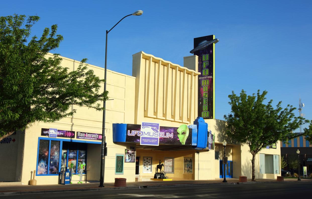 Roswell, New Mexico, USA - April 19, 2018: Daytime view of the International UFO Museum And Research Center in the downtown district along Main Street