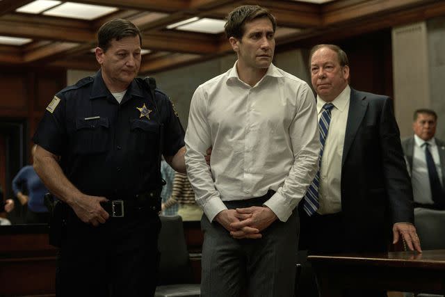 <p>Apple TV+</p> Jake Gyllenhaal (center) and Bill Camp in 'Presumed Innocent'