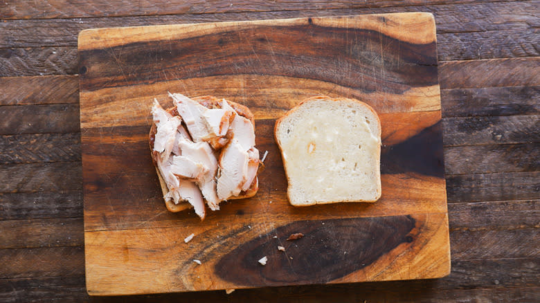 Turkey placed on sandwich bread