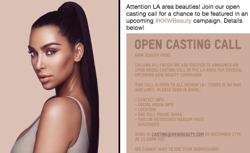 Kim K. is attempting to hire non-models for an upcoming KKW Beauty campaign but her casting call is drawing controversy. (Photo: Twitter/Kim Kardashian West)
