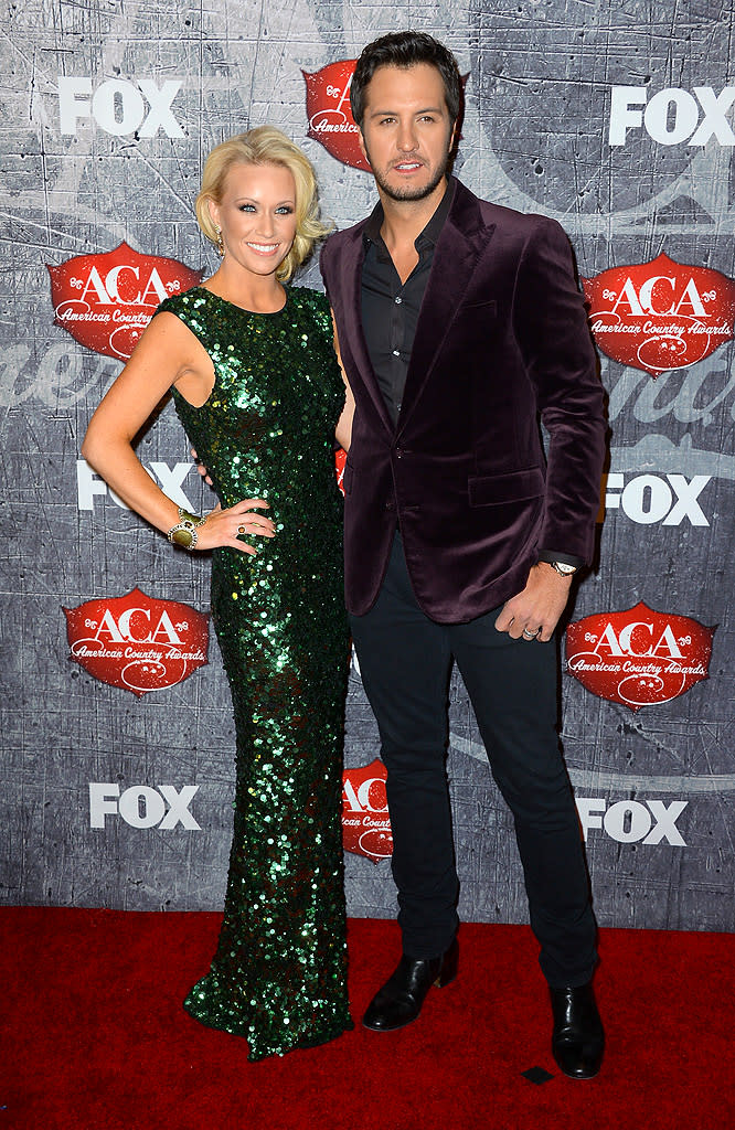 Luke Bryan and wife Caroline Boyer made quite the handsome couple ... him in his eggplant-colored velvet jacket and her in a sleeveless sequined green gown. And the “I Don’t Want This Night to End” crooner had no shame in soliciting fans for a little help in winning some of the many awards he was up for, tweeting on Friday: “Hey y'all! Heads up that voting for ACA Artist of the Year ends at midnight. You're the best fans ever!”