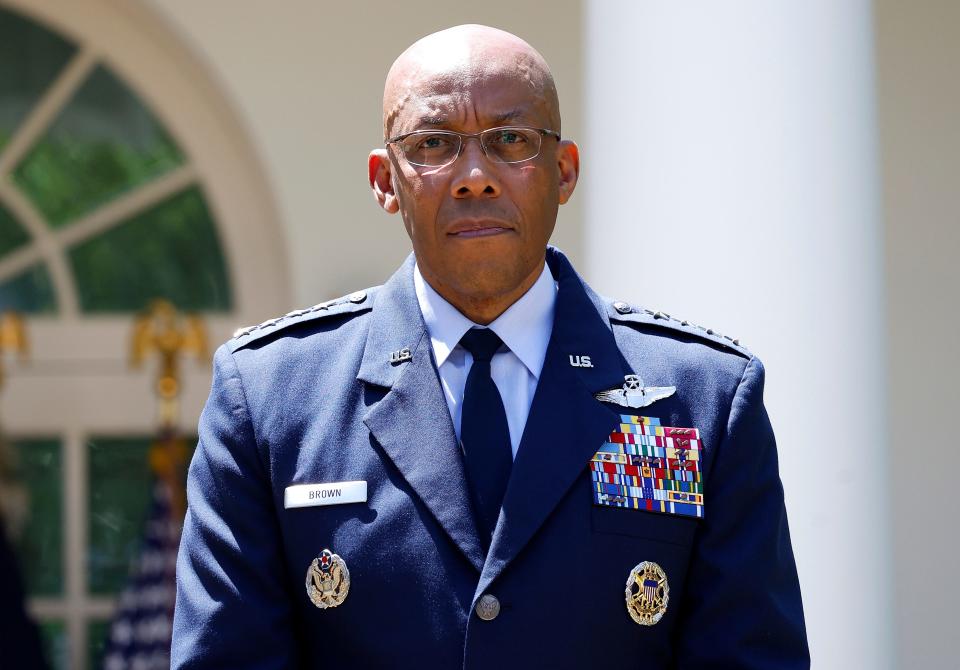 Gen. Charles Q. Brown, Jr., U.S. President Joe Biden's nominee to serve as the next Chairman of the Joint Chiefs of Staff, attends an event in the Rose Garden of the White House May 25, 2023 in Washington, DC. Brown is currently serving as the U.S. Air Force Chief of Staff.
