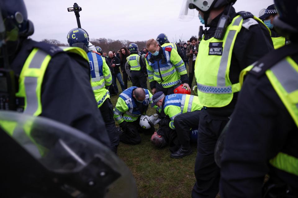 People taking part in an anti-lockdown protest in central London.REUTERS