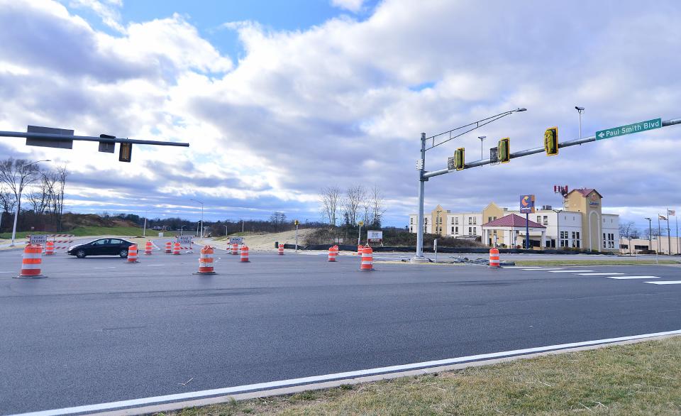 The new Lois Harrison Boulevard could open in January 2024, Hagerstown City Engineer Jim Bender said. The road, along with the newly extended Paul Smith Boulevard, will connect Dual Highway — the intersection in the foreground — with South Edgewood Drive.