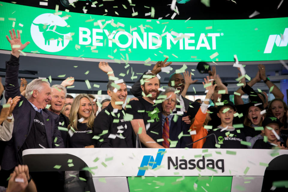 Ethan Brown, founder and chief executive officer of Beyond Meat Inc., center, rings the opening bell during the company's initial public offering (IPO) at the Nasdaq MarketSite in New York, U.S., on May 2, 2019.<span class="copyright">Michael Nagle/Bloomberg—Getty Images</span>