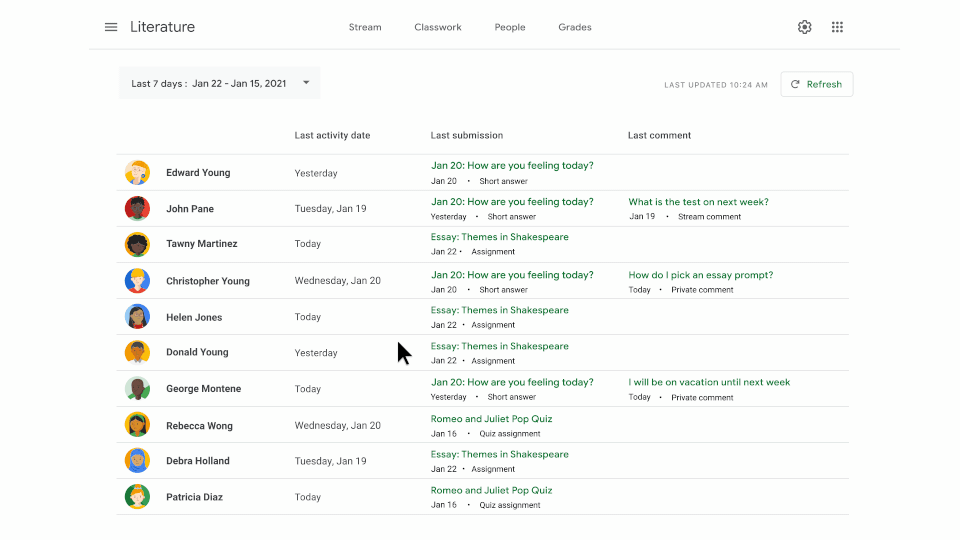 Google for Education Classroom student engagement tracking 