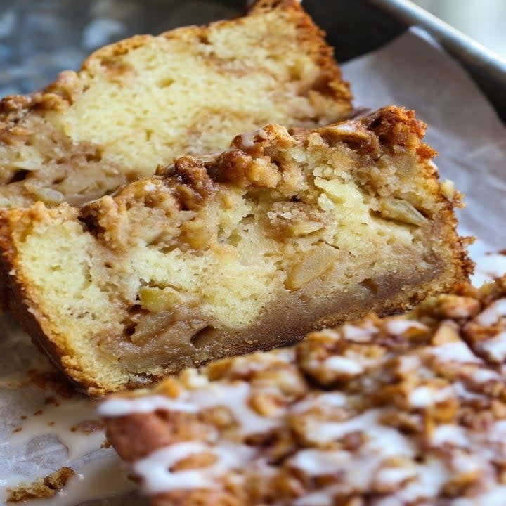 Sliced apple fritter bread.