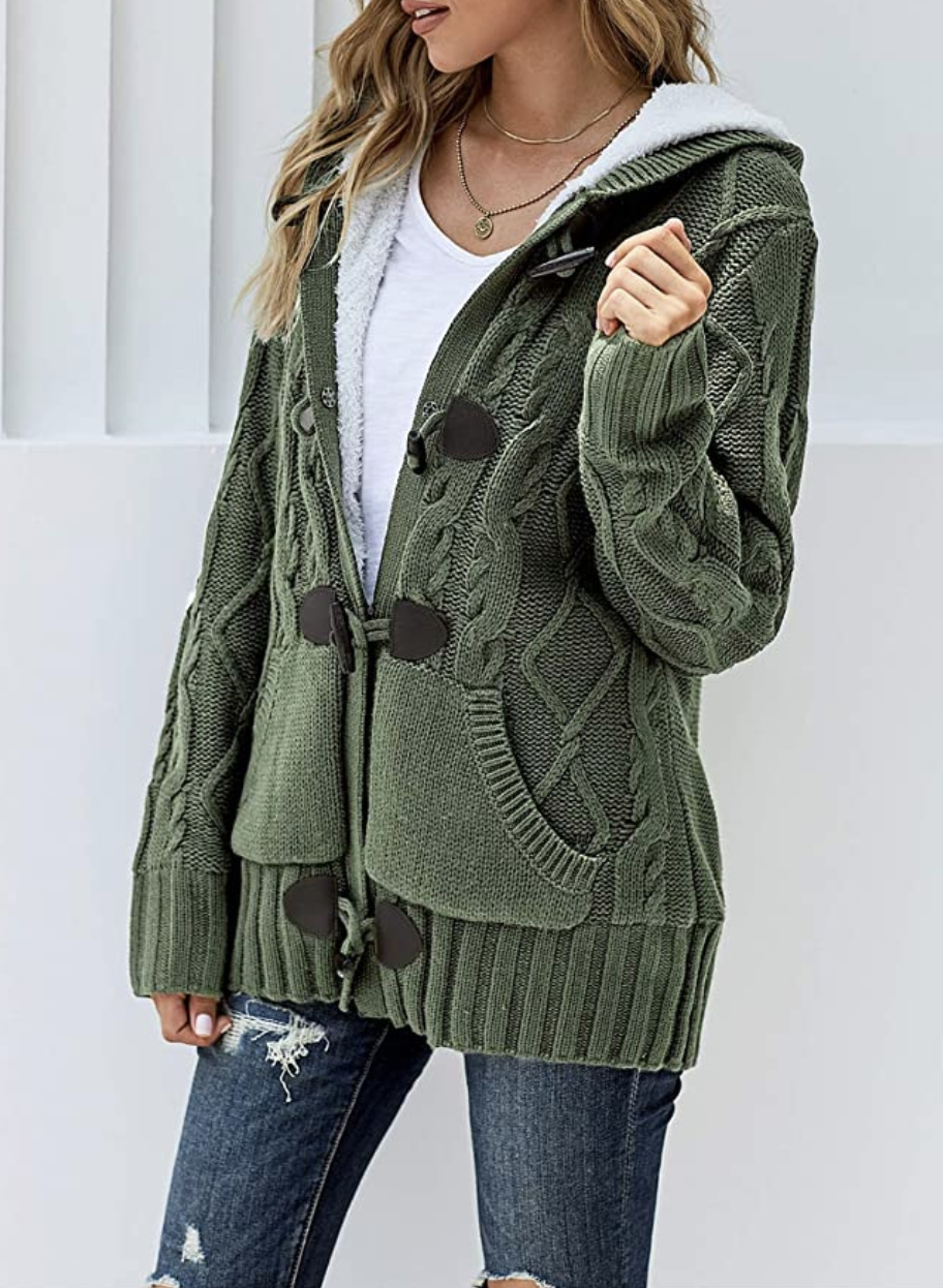 1) Sidefeel Button Up Cardigan Hooded Sweater