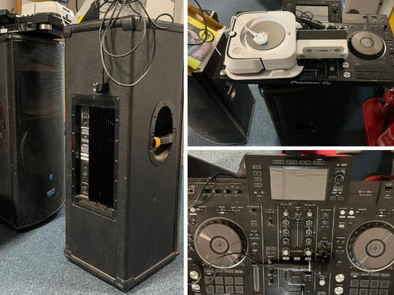 The DJ decks and speakers seized by Hertfordshire Police  (Herts Police)