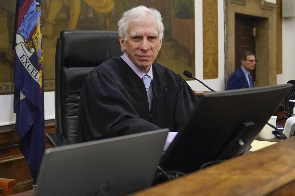 Judge Arthur Engoron, sits on the bench in the courtroom before the start of a civil business fraud trial against the Trump Organization, Wednesday, Oct. 4, 2023, at New York Supreme Court in New York. (AP Photo/Mary Altaffer, POOL)