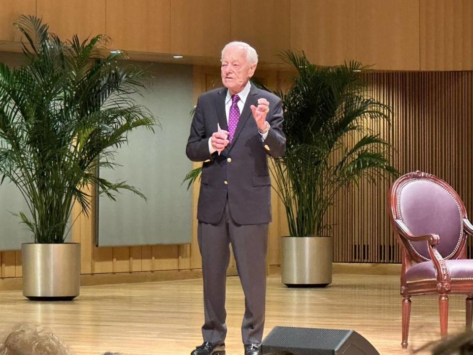 Longtime CBS News reporter and anchor Bob Schieffer hosted a panel of journalists at TCU on Tuesday, Nov. 7, 2023, to mark the 10th anniversary of the university’s College of Communication being named for him.