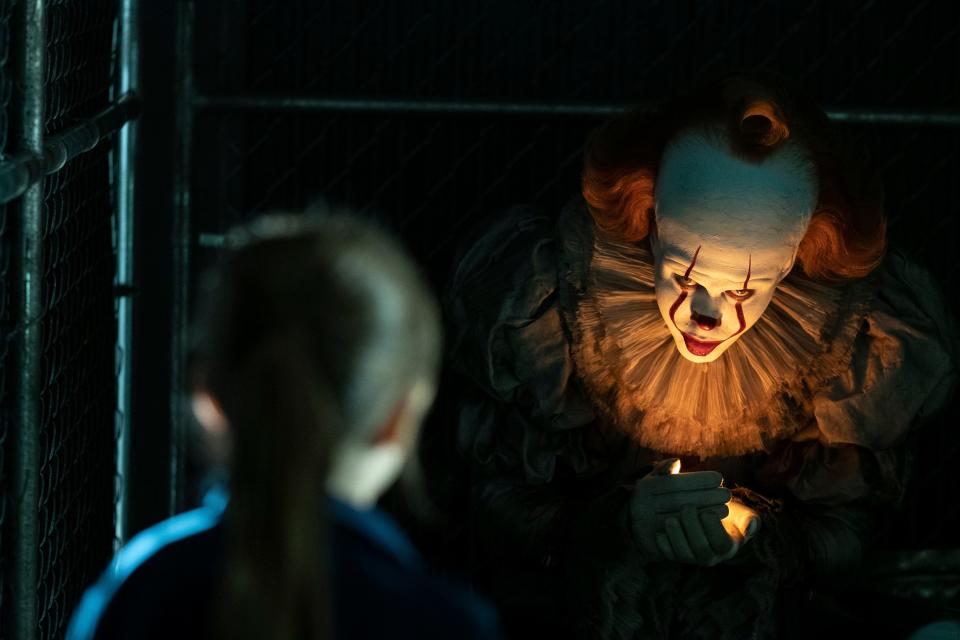 Pennywise (Bill Skarsgard) is back to enticing young children to their doom in the horror sequel 