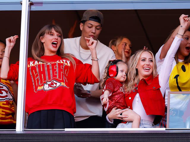 <p>Kevin Mazur/Getty</p> Swift has regularly attended NFL games in support of boyfriend Travis Kelce in recent months