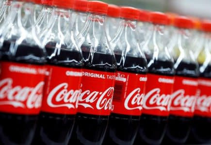 FILE PHOTO: Bottles of Coca-Cola are seen at a Carrefour Hypermarket store in Montreuil, near Paris, France, February 5, 2018.  REUTERS/Regis Duvignau