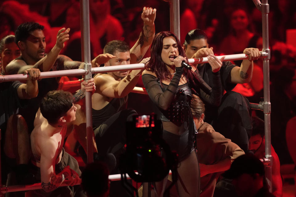 Dua Lipa performs during the 66th annual Grammy Awards on Sunday, Feb. 4, 2024, in Los Angeles. (AP Photo/Chris Pizzello)