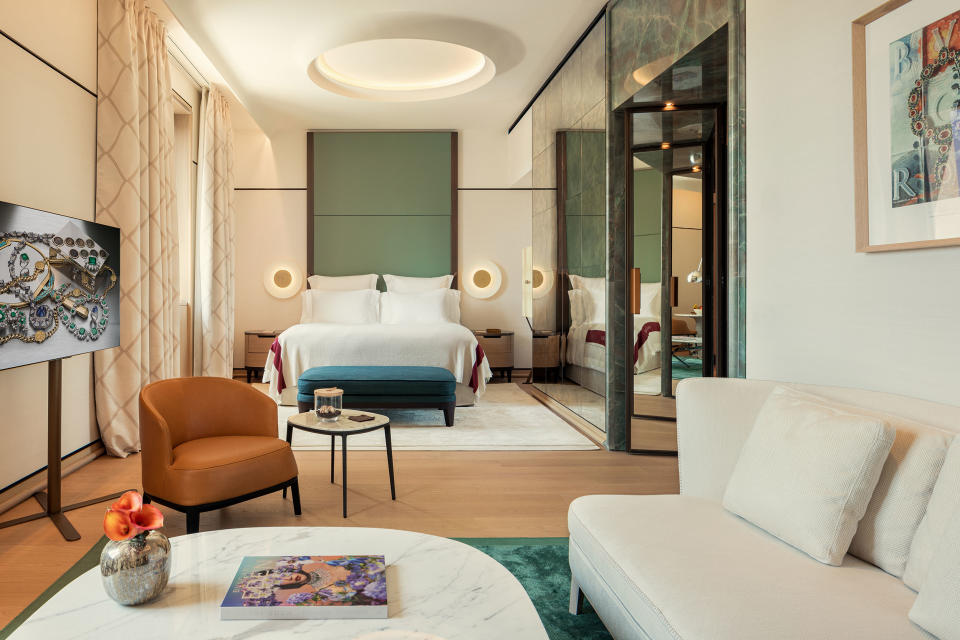 Inside a junior suite at the Bulgari Hotel Roma.