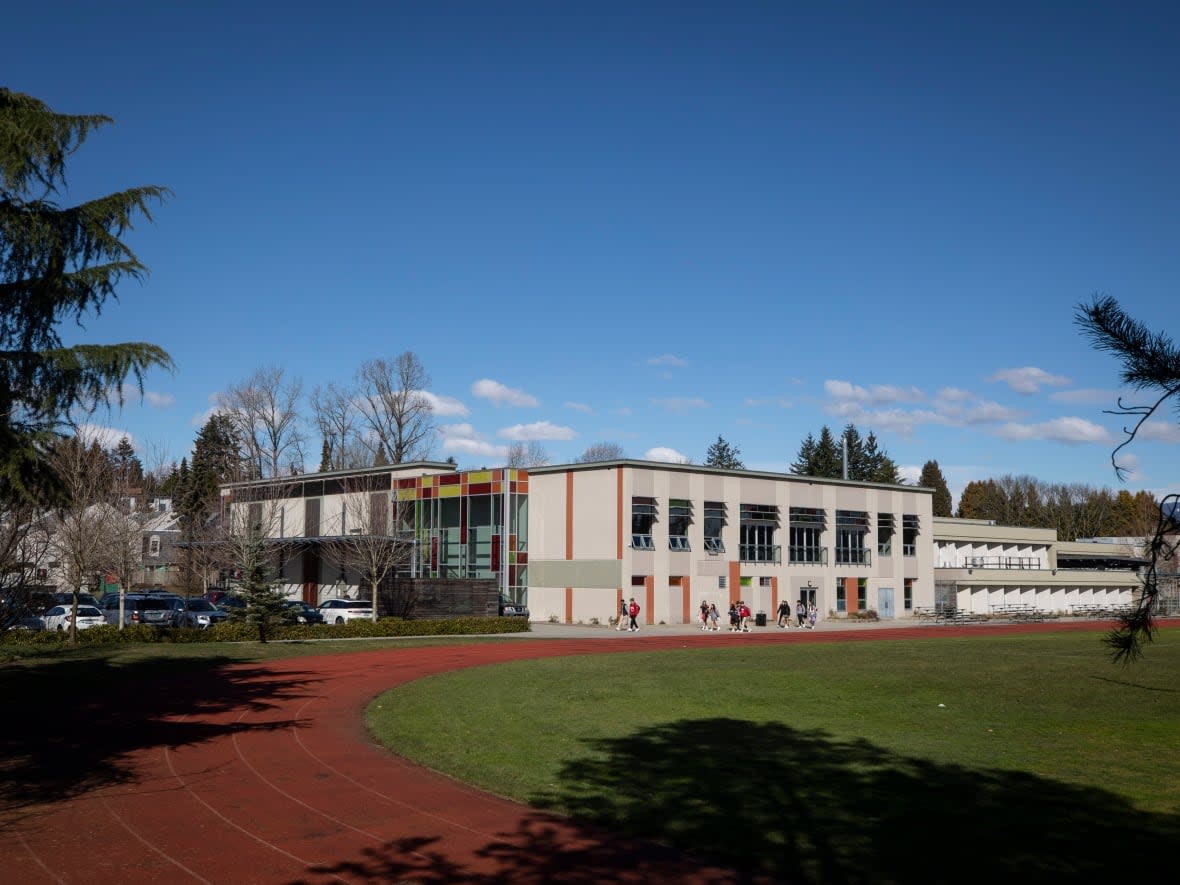 St. Thomas More Collegiate in Burnaby, B.C., pictured on Thursday.  (Ben Nelms/CBC - image credit)