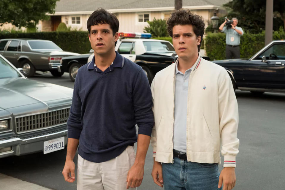 Is it a wig or just good hair? Getting the actors hair to look just like the real Menendez brothers took major work. (Photo: Justin Lubin/NBC)