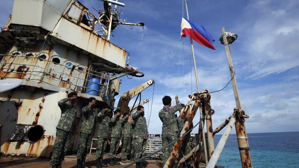 Philippine marines and members of a military detachment on the Sierra Madre at the Second Thomas Shoal on March 29, 2014. - Erik de Castro/Reuters/File