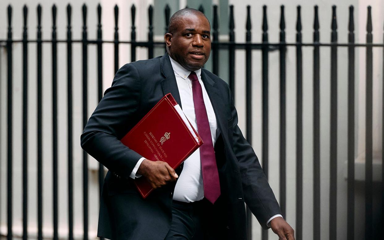 David Lammy, the Foreign Secretary, is pictured this morning in Downing Street as he attended a meeting of the Cabinet