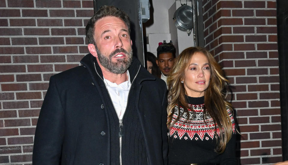 Ben Affleck and Jennifer Lopez are caught by cameras as they leave a Broadway show.