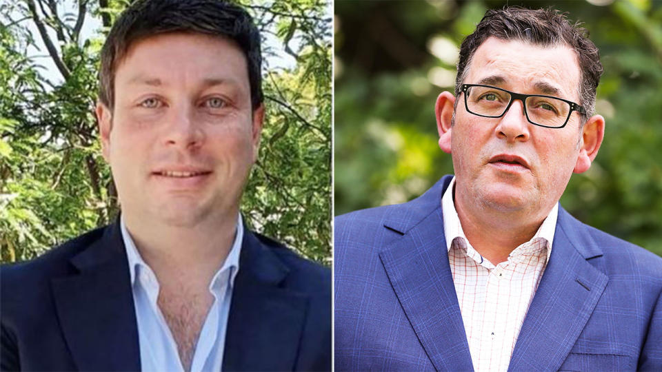 Opposition MP Tim Smith (pictured left) and Victorian Premier Daniel Andrews (pictured right) during a press conference.