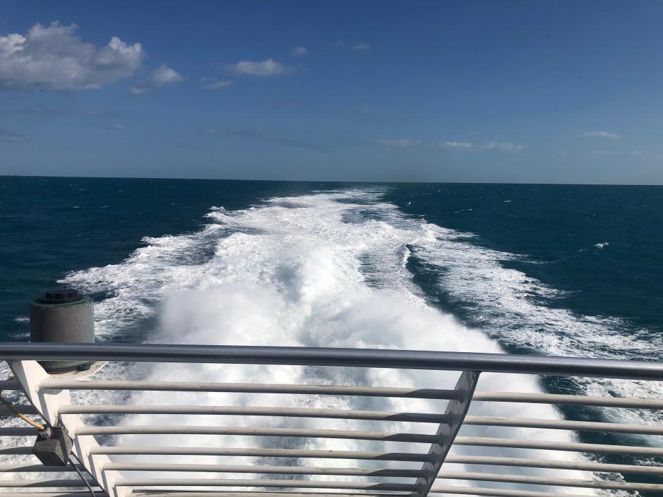 view of back of boat and water from Key West ferry