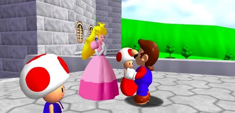 Mario takes his hat off in front of Princess Peach