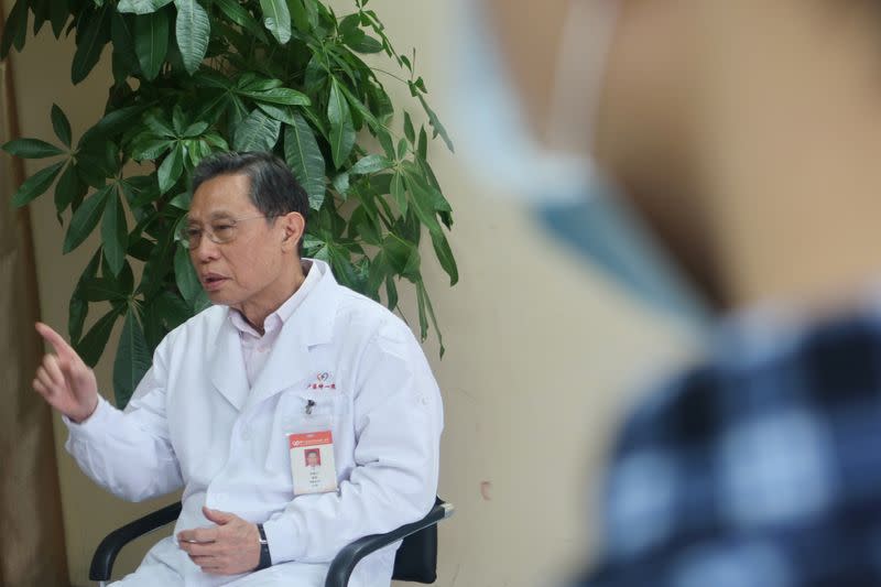 Zhong Nanshan, head of the National Health Commission's team investigating the novel coronavirus outbreak, attends an interview with Reuters in Guangzhou