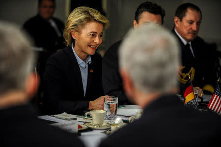 German Defense Minister Ursula von der Leyen attends a meeting with U.S. Defense Secretary Jim Mattis at the Pentagon in Arlington, U.S., February 10, 2017. REUTERS/Mary F. Calvert