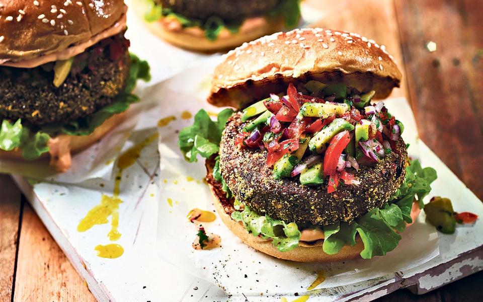 Black bean burgers with avocado salsa - Dan Jones