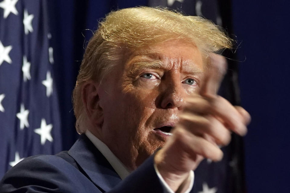 Republican presidential candidate former President Donald Trump speaks at a campaign rally Saturday, March 2, 2024, in Richmond, Va. (AP Photo/Steve Helber)