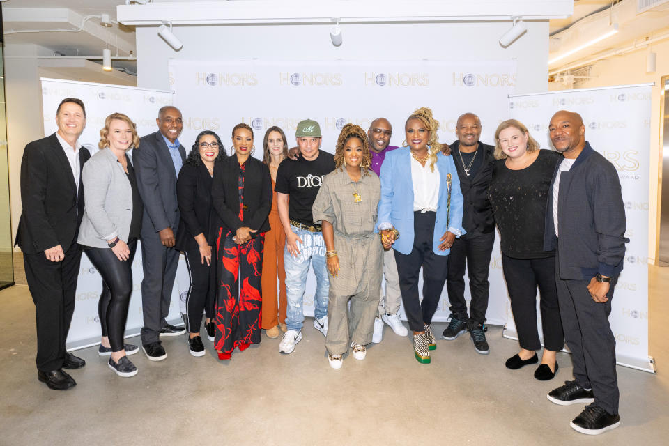 RIAA Hip-Hop Honors group shot including MC Lyte, Raposdy, Mix Master Mike, DJ Jazzy Jeff, Yo-Yo and Big Tigger