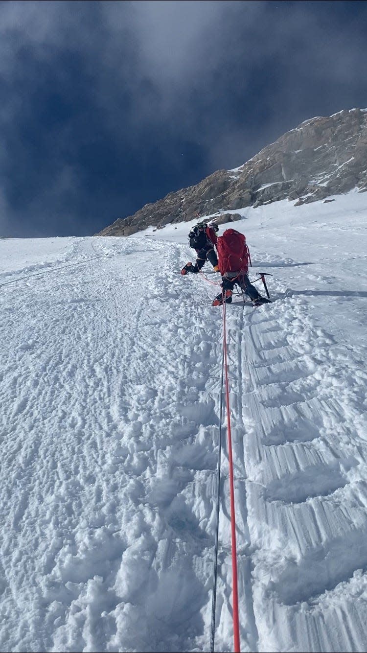 Scott and Mills Weinstein, a father-son climbing team from Clay County, along with Jacksonville's Andrew Bunn climb the headwall on the way to the 17,000-foot base camp at Denali.