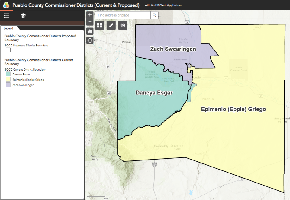 This map illustrates the former and newly adopted commissioner district boundaries adopted on July 20, 2023. The thick line represents the newly adopted boundaries.