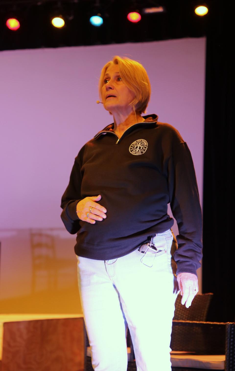 Margaret Clair performs a song from "Baby! The Musical" during a Four Corners Musical Theatre Company rehearsal on Friday, March 15 at the Farmington Civic Center.